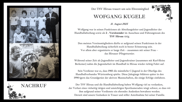 Nachruf Wolfgang Kugele